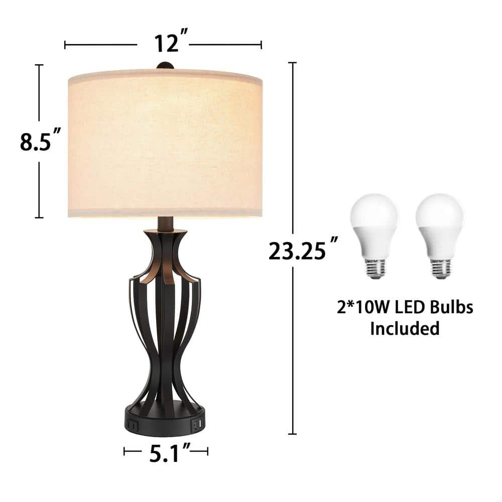Black Metal 23.25'' Touch Control Table Lamp Set with Beige Shades