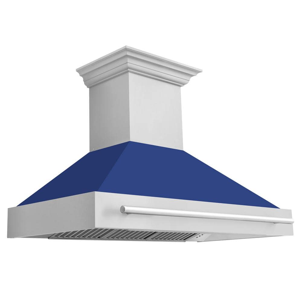 ZLINE Kitchen and Bath 48 in. 400 CFM Ducted Vent Wall Mount Range Hood with Blue Matte Shell in Stainless Steel, Brushed 430 Stainless Steel & Blue Matte