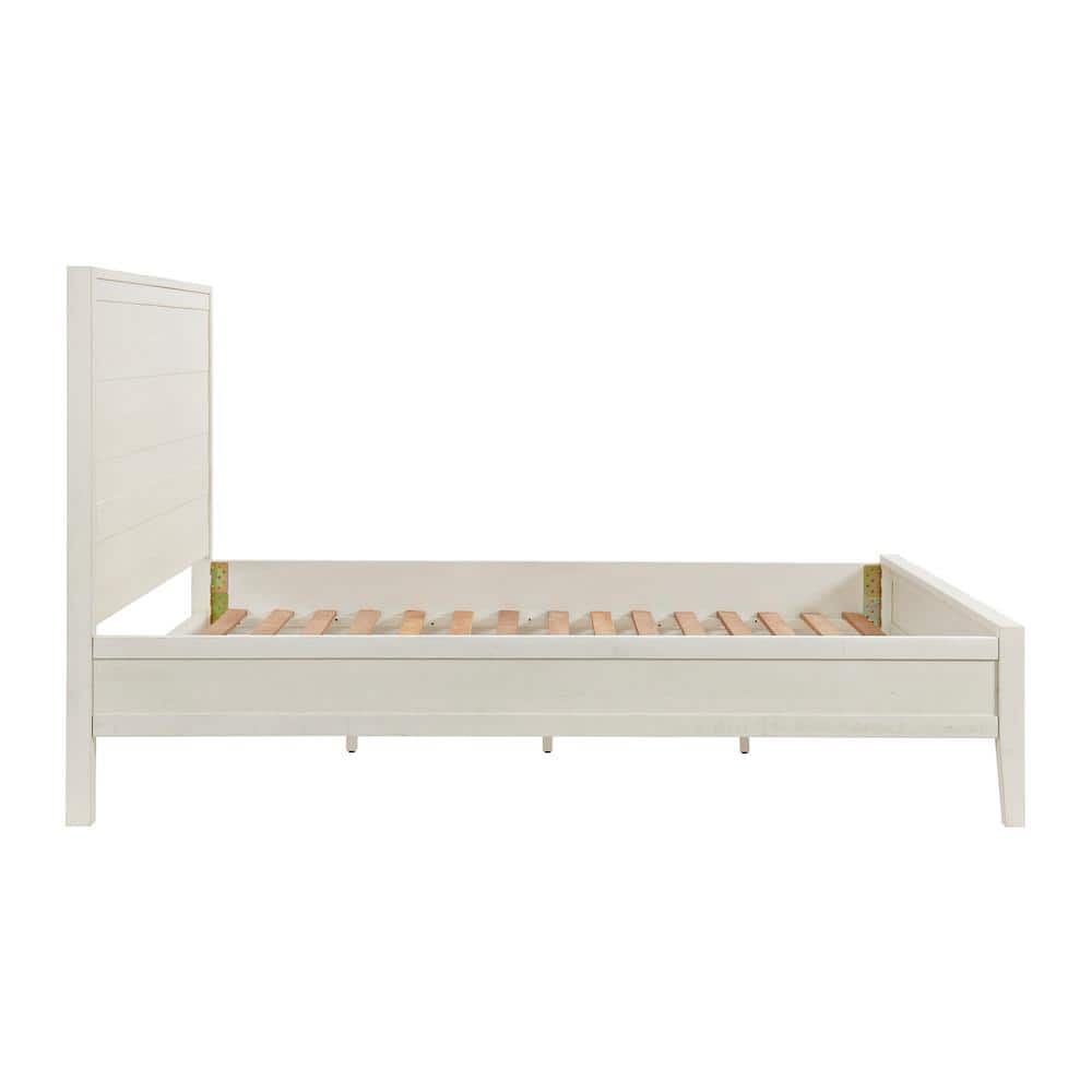 King White Pine Wood Bed with Headboard and Slats