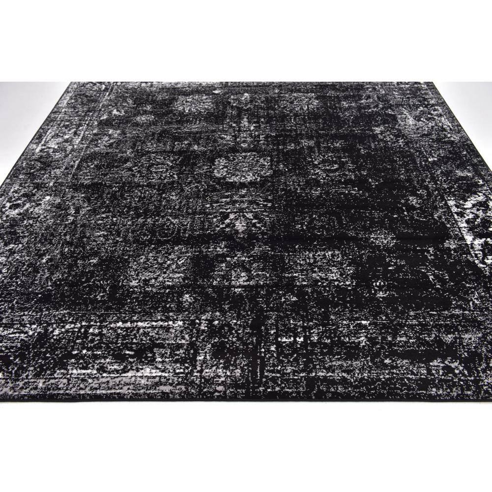 Sofia Collection Black and Ivory 6' Square Synthetic Area Rug