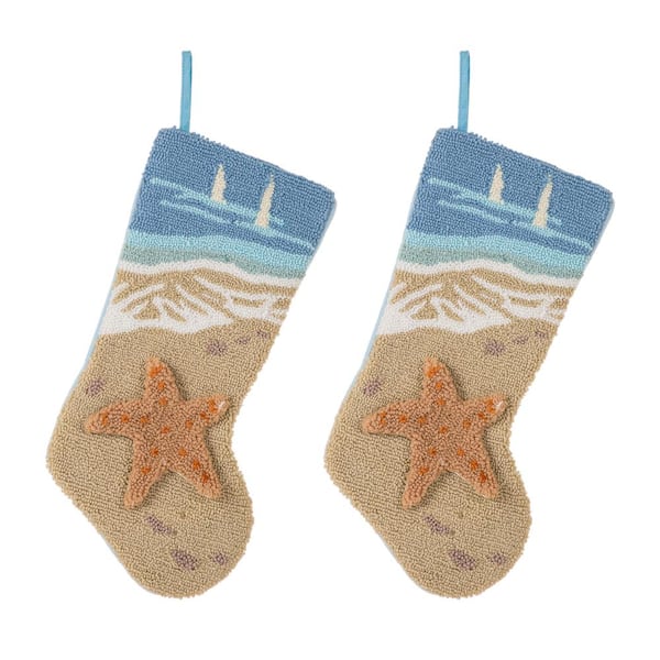 Glitzhome 2-Pack 19 in. H Hooked Stocking, 3D Starfish