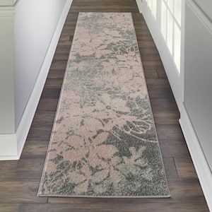 Tranquil Grey/Pink 2 ft. x 7 ft. Persian Vintage Kitchen Runner Area Rug