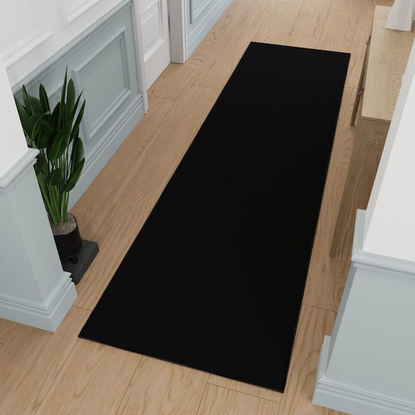 Ottohome Collection Non-Slip Rubberback Modern Solid Design 3x10 Indoor Runner Rug, 2 ft. 7 in. x 9 ft. 10 in., Black