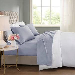 600 Thread Count 4-Piece Blue Cooling Cotton King Sheet Set