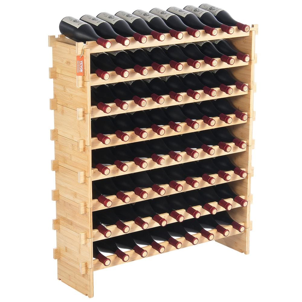 Natural Bamboo 72-Bottle Modular Wine Rack with 8 Tiers