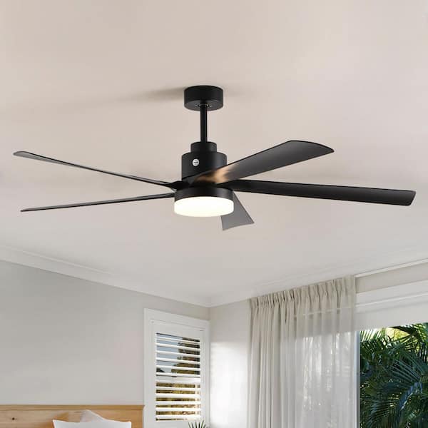 65 in. Black Downrod Mount Ceiling Fan with Color Changing LED Light, Remote Control Reversible Fan Blades