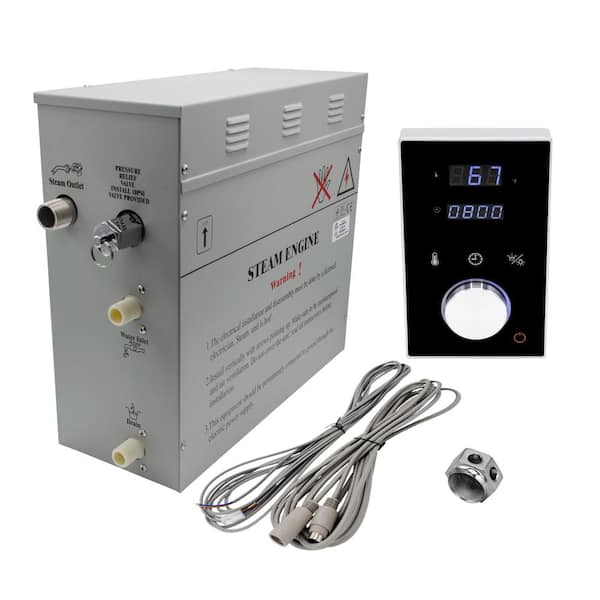 Steam Planet Superior 6kW Deluxe Self-Draining Steam Bath Generator Digital Programmable Control in Black and Chrome Steam Outlet
