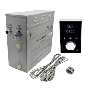 Superior 9kW Deluxe Self-Draining Steam Bath Generator Digital Programmable Control in Black and Chrome Steam Outlet