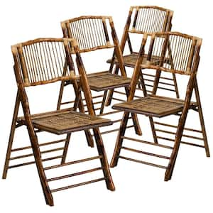 Bohemian Bamboo Folding Dining Chairs with Curved Backs, Modern Bamboo Folding Chairs for Dining and Events (Set of 4)