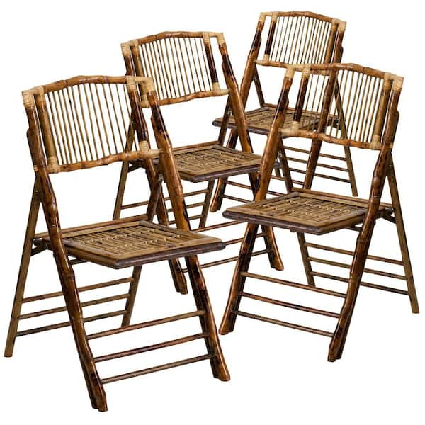 Bohemian Bamboo Folding Dining Chairs with Curved Backs, Modern Bamboo Folding Chairs for Dining and Events (Set of 4)