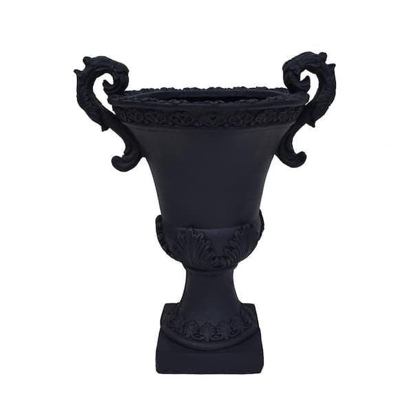 Elegant Style 15.50 in. W x 19.25 in. H Antique Black Concrete Garden Urn Planter, Functional, Weather & Water Resistant