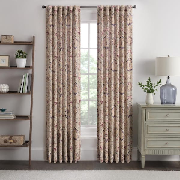 Waverly Castleford Jewel Cotton Damask 50 in. W x 84 in. L Back Tab Rod Pocket Light Filtering Curtain (Double Panel)