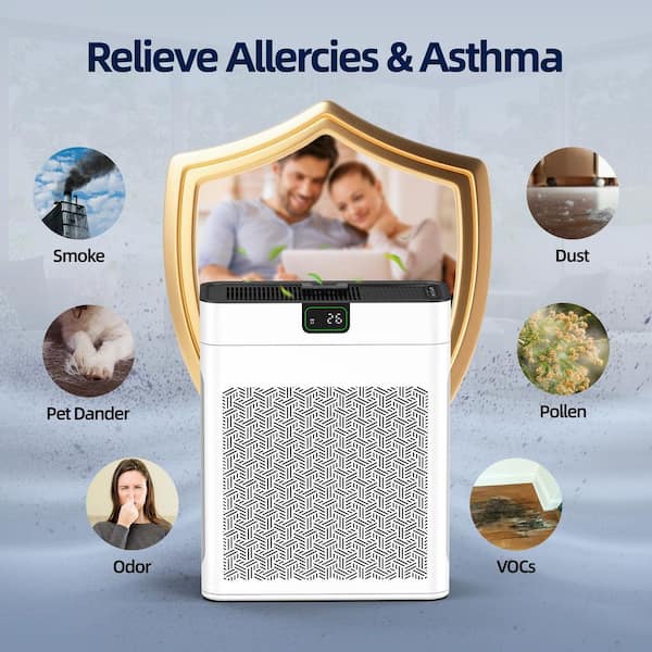 1100 sq. ft. H13 HEPA Personal Air Purifier in White with PM2. 5 Sensor, Sleep Mode, for Pet Fur, Pollen, Cooking Smell