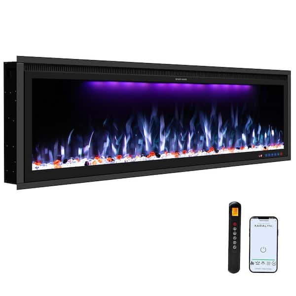 Unbranded 48 in. Smart Electric Recessed and Wall Mounted Fireplace with Remote in Black Fireplace Insert