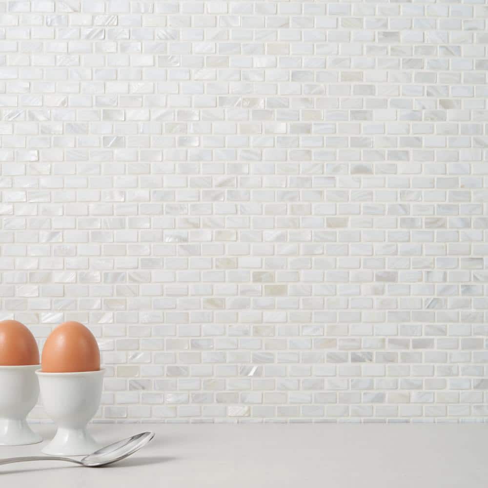 White Mother of Pearl Seashell Brick Mosaic Wall Tile