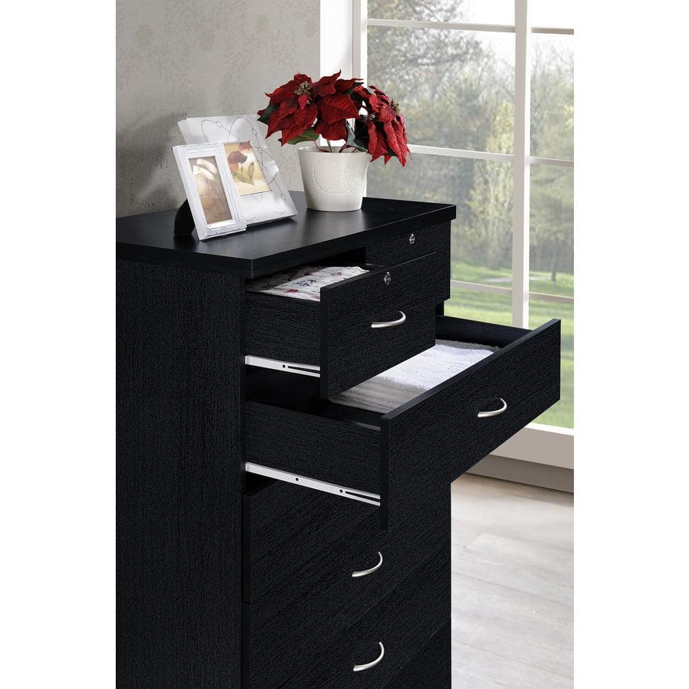Black MDF 7-Drawer Chest with Locks and Mirror