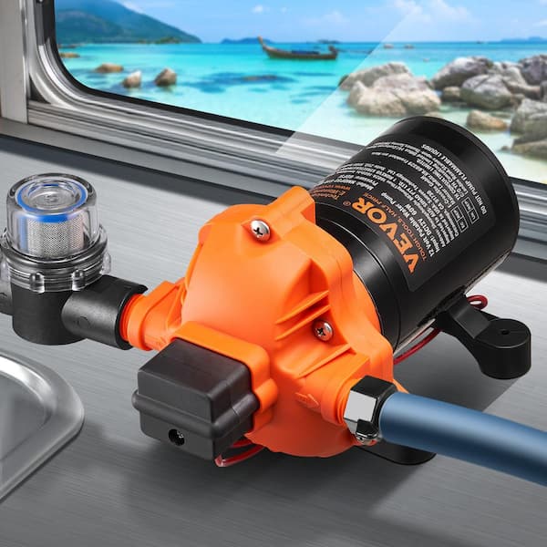12-Volt Diaphragm Pump 1.8 GPM 3-Chamber Water Pump with Automatic Pressure Switch for RV Yacht Food Truck