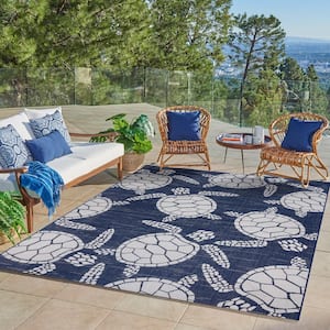 Paseo Tortue Navy/White 8 ft. x 10 ft. Animal Print Indoor/Outdoor Area Rug