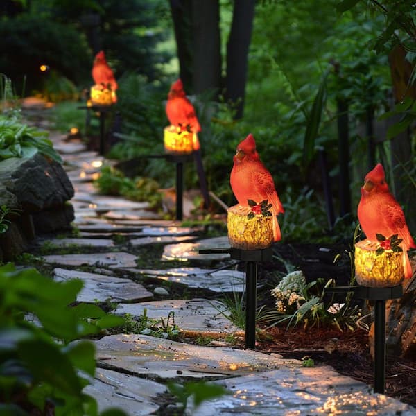 切子散光スタンド 2-Pack 22.5 in. Cardinal Bird Solar Lights, Red Bird Solar Powered