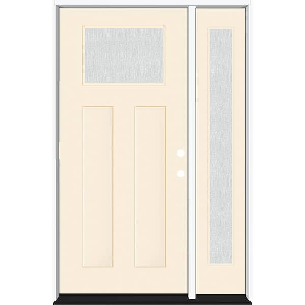 Steves & Sons Legacy 51 in. x 80 in. 1/4 Toplite Rain Glass LHIS Primed Linen Finish Fiberglass Prehung Front Door w/12 in. SL