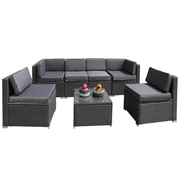 maocao hoom 7-Piece Gary Wicker Patio Conversation Set with Gary Cushions