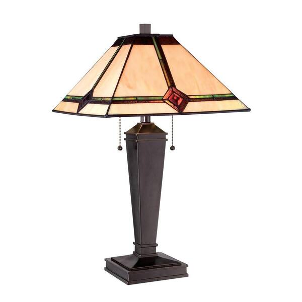 Illumine 25 in. Bronze Table Lamp with Amber Tiffany