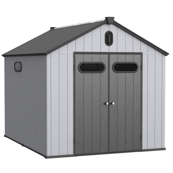 8 ft. W x 10 ft. D Plastic Resin Shed with Double Door for Backyard, Garden, Big Spire Tool Storage (80 sq. ft.)