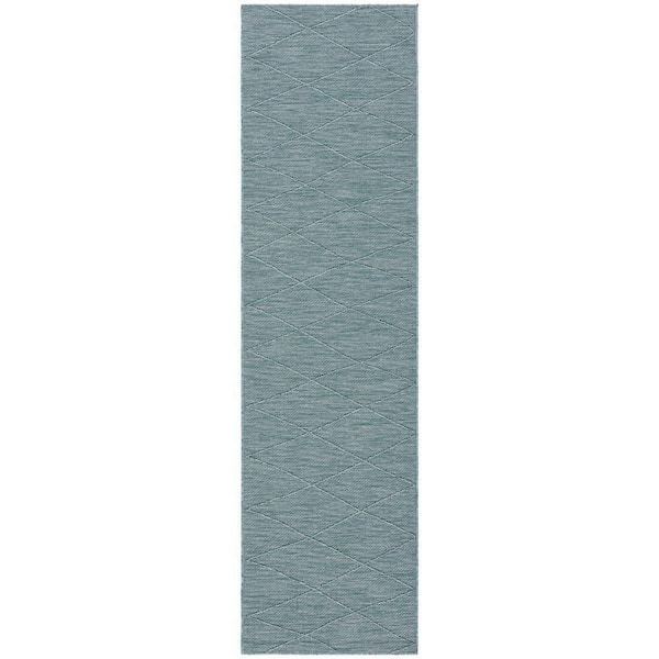 Nourison Practical Solutions Aqua 2 ft. x 8 ft. Diamond Contemporary Runner Area Rug