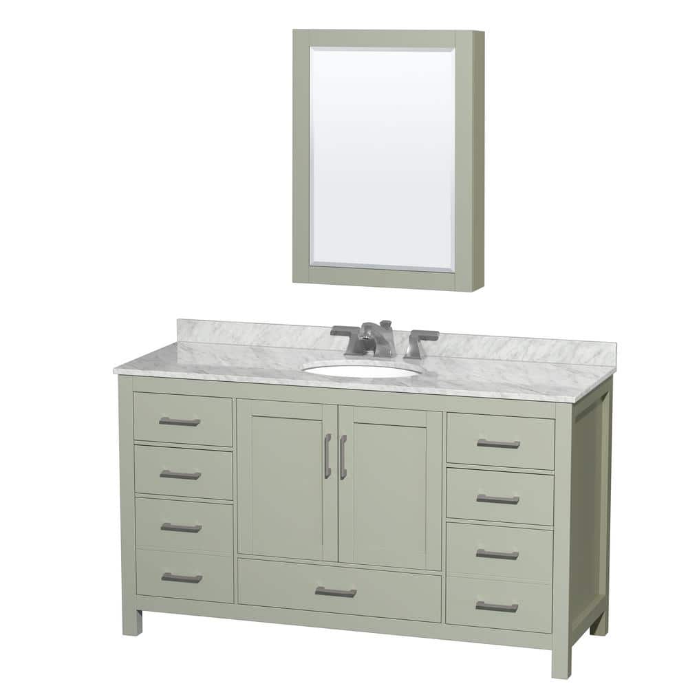 Sheffield 60 in. W x 22 in. D x 35 in. H Single Bath Vanity in Light Green with White Carrara Marble Top and MC Mirror price history on PriceWatchPro