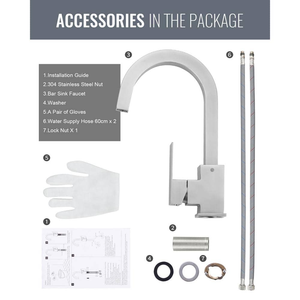 Brushed Nickel Single Handle Modern Bar Faucet with Ceramic Valve