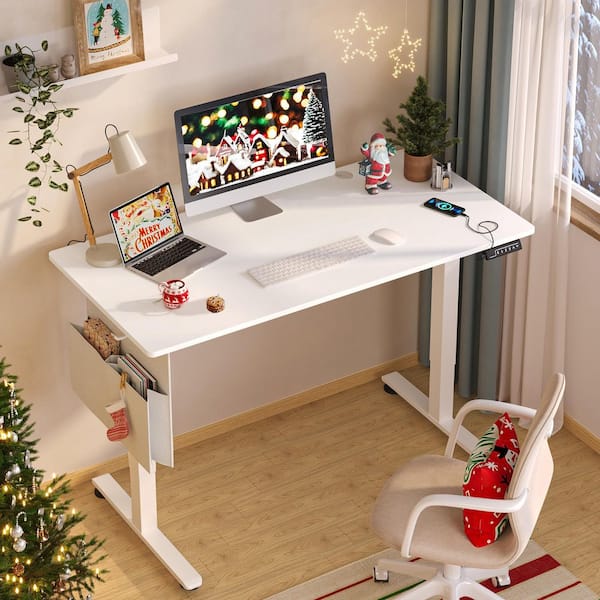 55.12 in. Rectangular Light Oak Wood Sit to Stand Desk with 3 Height Memory Presets and USB Port