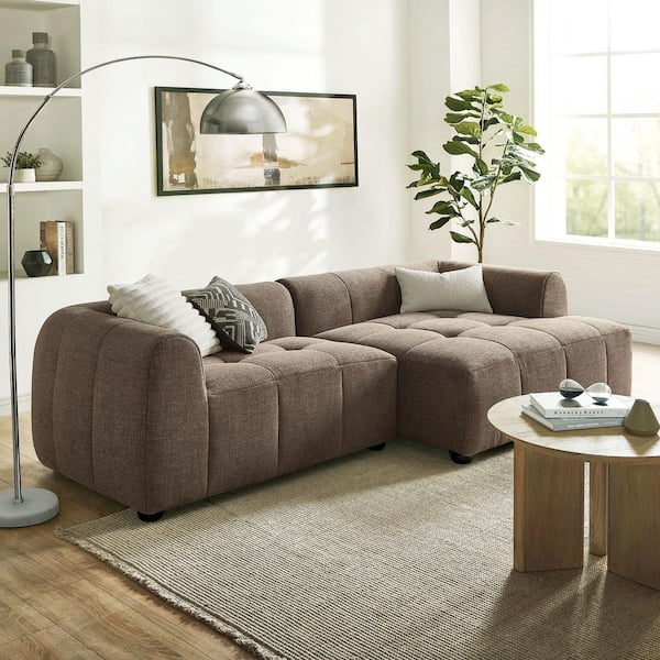 Liana 102.4 in. Round Arm 2-Piece Fabric L-Shaped Sectional Sofa in. Mocha Brown with Chaise