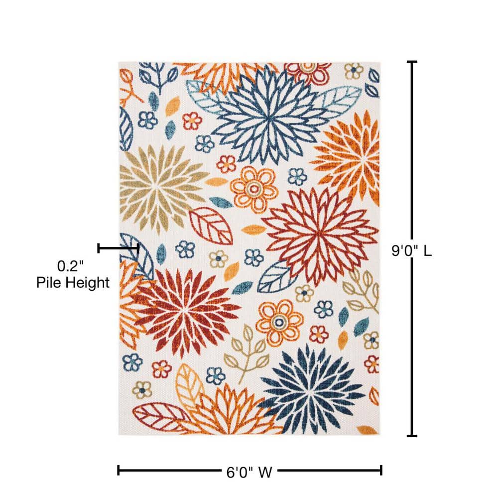 Red Floral Synthetic Flat Woven Reversible 6' x 9' Area Rug
