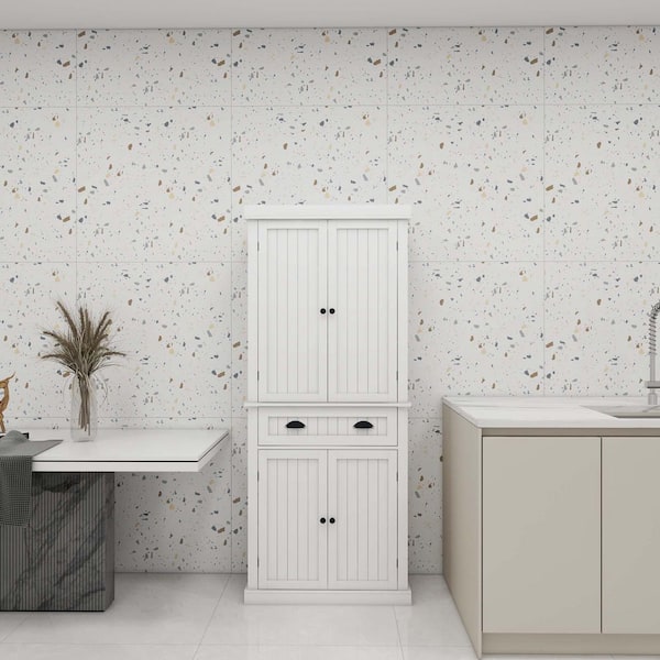 30 in. W x 16 in. D x 72 in. H White Linen Cabinet, 71 in. Kitchen Pantry Storage Cabinet, Freestanding Cupboard