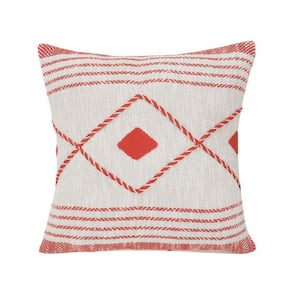 Geometric Red / White Diamond Durable Poly-fill 20 in. x 20 in.  Indoor Throw Pillow
