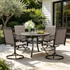PHI VILLA Black 5-Piece Metal Outdoor Patio Dining Set with Round Slat Table and Textilene Swivel Chairs THD5-119-165S