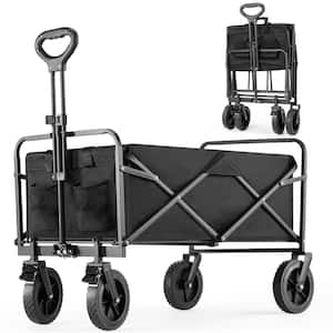 4 cu. ft. Wagon Cart 330 lbs. Collapsible Folding Cart Steel Utility Garden Cart with Wheels for Camping in Black