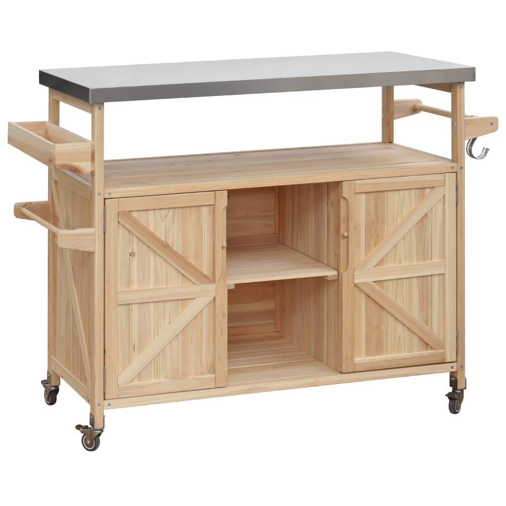 50 in. Brown Solid Wood Outdoor Grill Table with Stainless Steel Top for Kitchen price history on PriceWatchPro