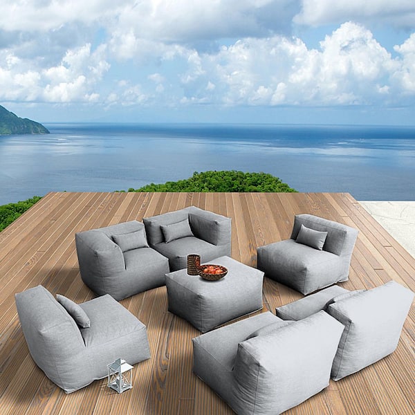 ANNY-H 7-Pcs Modular Outdoor Sectional Sofa Set, Patio Furniture Set with Ottoman, Dark Grey