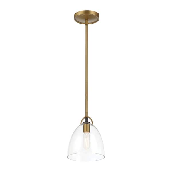 Sommersby 60-Watt 1-Light Legacy Brass and Matte Black Bell Pendant Light with Clear Glass Shade, No Bulb Included