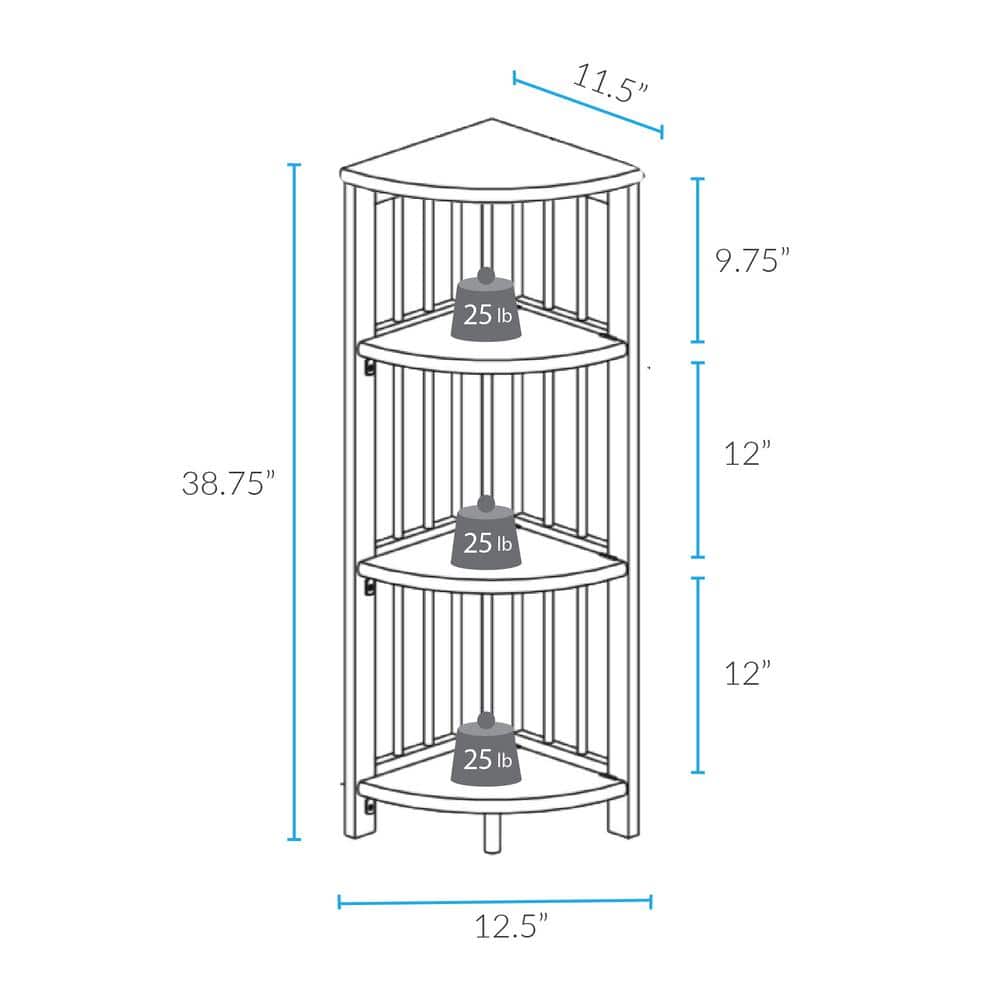 Natural Solid Wood 4-Shelf Corner Folding Bookcase