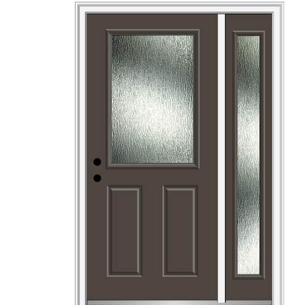 MMI Door 51 in. x 81.75 in. Right-Hand Inswing 1/2 Lite Rain Glass 2-Panel Painted Brown Prehung Front Door on 4-9/16 in. Frame
