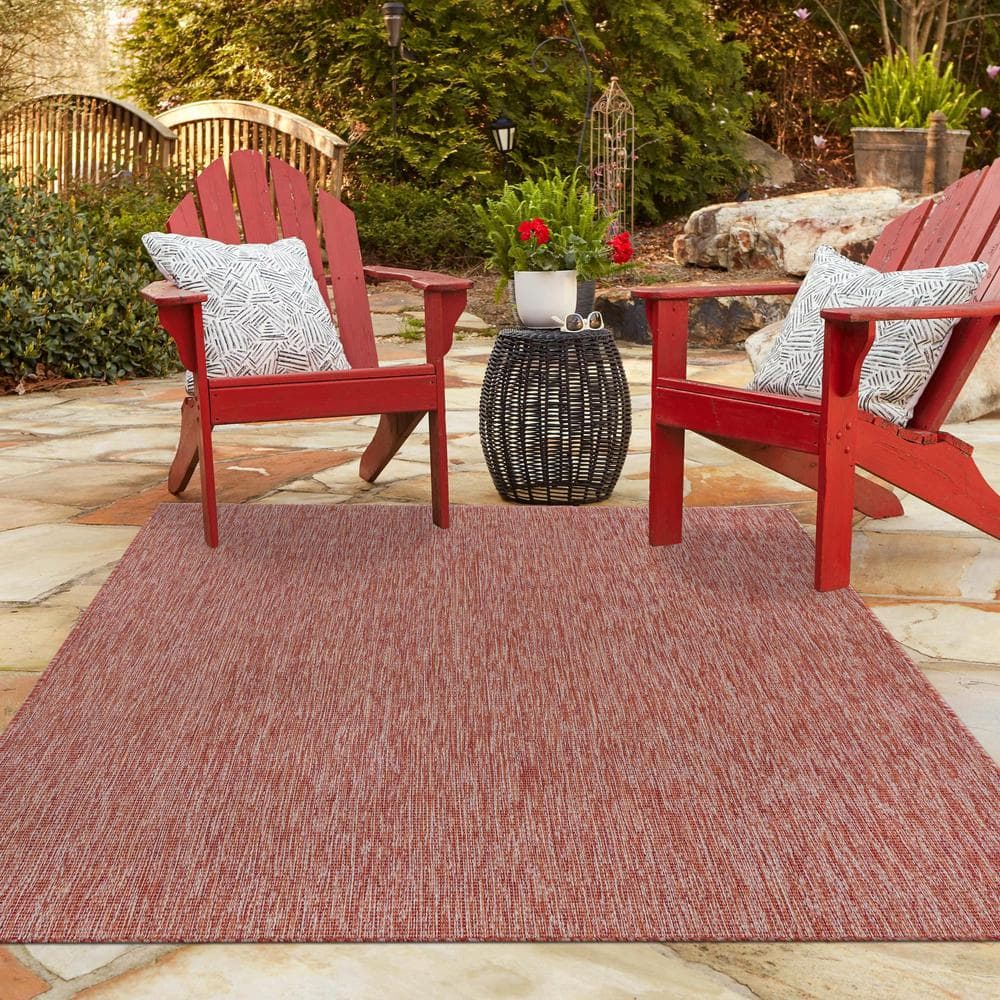 Rust Red Synthetic 4' x 6' Reversible Outdoor Rug