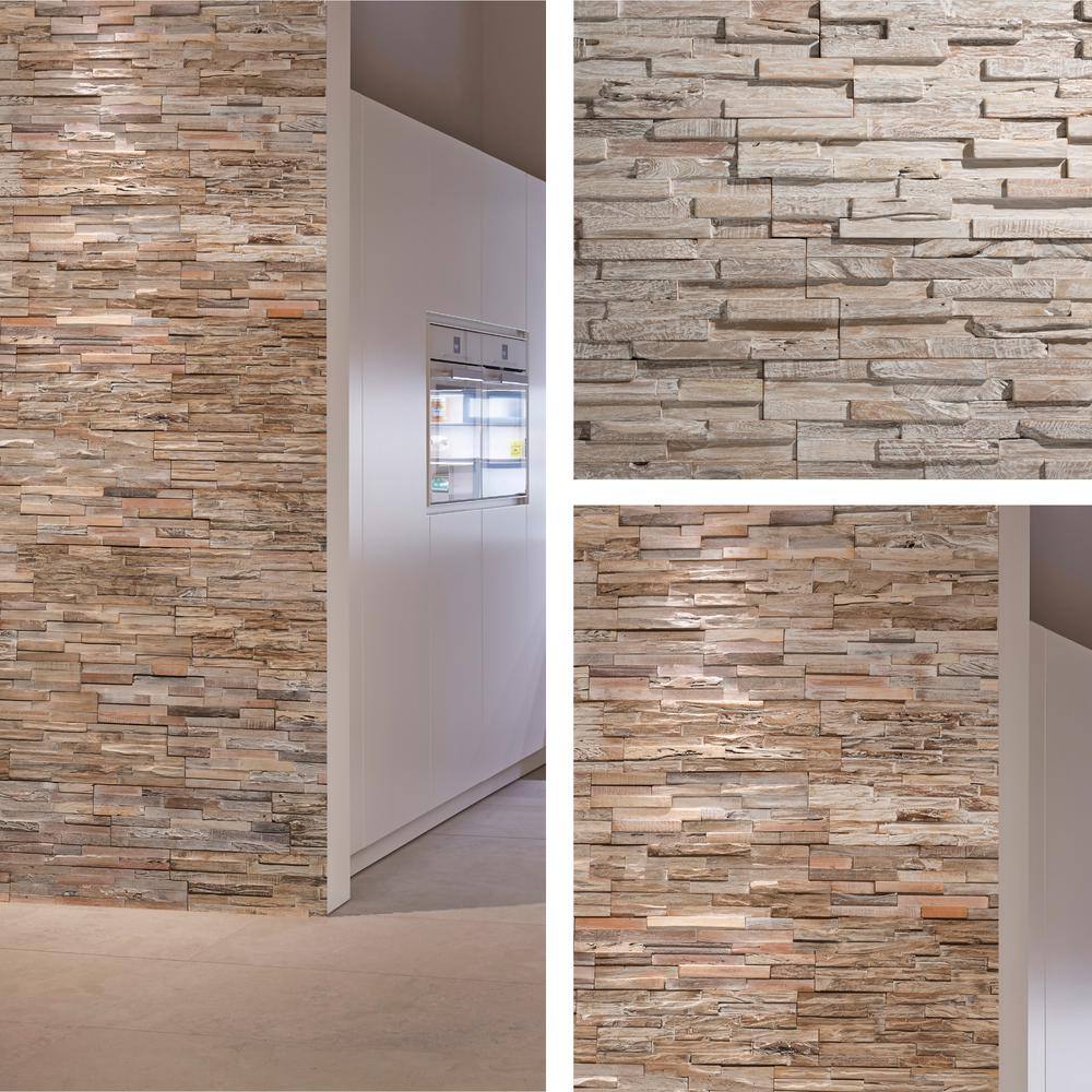 Teak Whitewash 3D Textured Interlocking Wall Panels