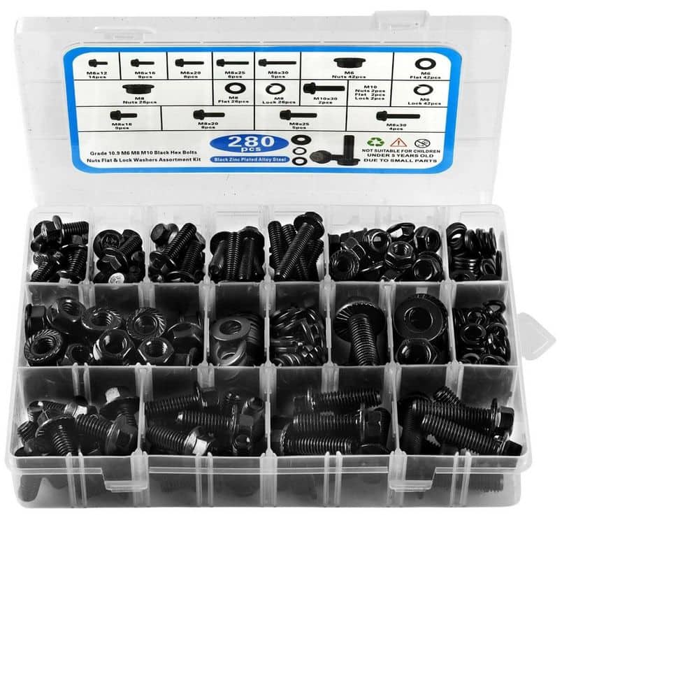 280-Pieces Metric Countertop Flange Bolt Assortment, Assorted Hex Bolts and Nuts Washers Kit, Zinc Black Galvanized price history on PriceWatchPro