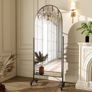 22 in. W x 67 in. H Arched Black Aluminum Alloy Framed Dance Mirror Floor Mirror