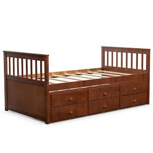 Twin Captain's Bed Bunk Bed Alternative w/ Trundle and Drawers for Kids Walnut