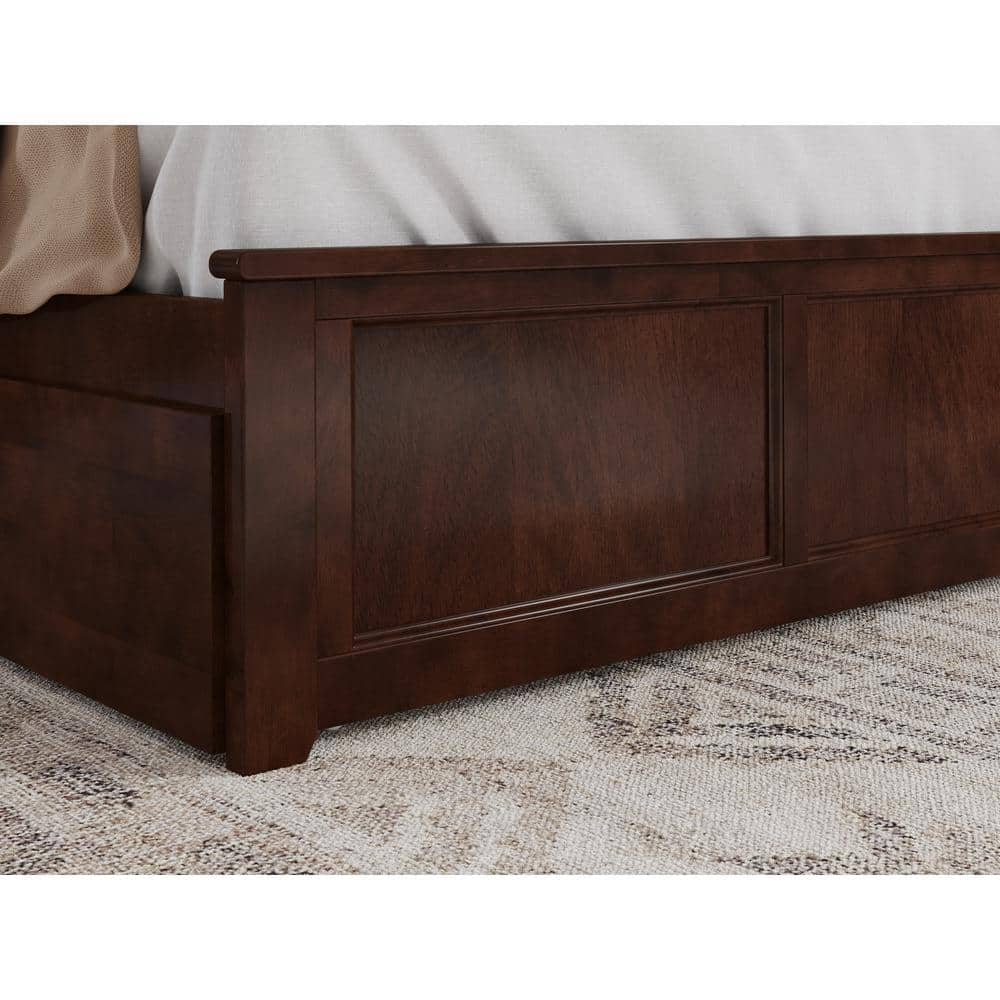 Walnut King Wood Platform Bed with Storage Drawers and Headboard