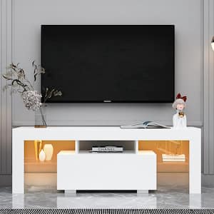 51.18 in. White TV Stand TV Cabinet with LED RGB Lights Fits TV's up to 55 in