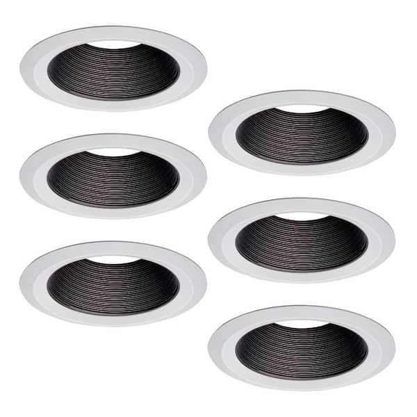 HALO E26 6 in. Black Recessed Lighting Tapered Baffle with Self Flanged White Trim Ring (6-Pack)